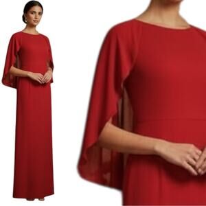 Melissa Masse NWT 250.00 Capelet Elegant Red Flattering Maxi Dress Plus Size 2X